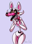  animatronic anthro bow_tie canid canine female five_nights_at_freddy&#039;s five_nights_at_freddy&#039;s_2 fox fur lipstick machine makeup mammal mangle_(fnaf) open_mouth red_cheeks robot sharp_teeth simina-cindy smile teeth video_games white_body white_fur yellow_eyes 