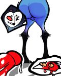  abunbot anthro avian bird blitzo_(vivzmind) bodily_fluids cum demon demon_humanoid genital_fluids genitals girly helluva_boss hi_res humanoid imp male male/male owl owl_demon penis red_eyes stolas_(vivzmind) wide_hips 