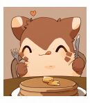  &lt;3 2021 brown_body brown_fur cutlery eyes_closed food fork fur furret hi_res ke_mo_suke kemono kitchen_utensils nintendo pancake pok&eacute;mon pok&eacute;mon_(species) sitting solo tongue tongue_out tools video_games 