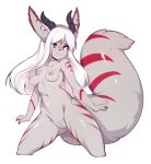  absurd_res anthro big_ears big_tail breasts ceelin_nothmeki colored_nails demon female genitals hair hi_res horn long_hair mammal nails nude purple_eyes pussy rodent sciurid seductive slugbox small_breasts stripes succubus white_hair 
