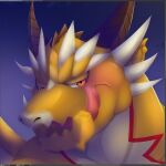  anthro dragon hi_res horn licking licking_lips looking_at_viewer male ophion scales solo spikes thick_neck tokyo_afterschool_summoners tongue tongue_out toranoyouhei video_games yellow_body yellow_scales 