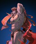  abs absurd_res accessory anthro bulge canid canine canis clothing eruprior fur grey_body grey_fur headband hi_res male mammal muscular muscular_anthro muscular_male nipples pecs solo thong tokyo_afterschool_summoners underwear undressing video_games volkv_vseslav wolf 