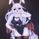  absurd_res anthro carrot_(one_piece) clothing demon_wings female fur hair hi_res klopsiak lagomorph leotard leporid mammal minkmen_(one_piece) neck_tuft one_piece rabbit red_eyes solo spade_tail succubus_costume sulong_carrot tuft white_body white_fur white_hair 