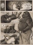  2007 anthro belly bottomwear bound caesarcub canid canine clothing comic duo english_text male male/male mammal moobs nipples overweight overweight_male pants raccoon_dog shirt suid suina sus_(pig) tanuki text topwear underwear undressing wild_boar 