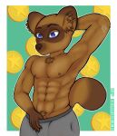  abs animal_crossing boxers_(clothing) canid canine clothing collarbone fur fur_tuft hi_res inner_ear_fluff male mammal muscular muscular_male navel nintendo nipple_piercing nipples pecs piercing pubes raccoon_dog solo sp_advanced tanuki tom_nook_(animal_crossing) tuft underwear video_games 