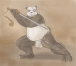  2006 anthro balls belly black_body black_fur black_nose caesarcub flaccid fur genitals giant_panda humanoid_genitalia humanoid_hands humanoid_penis male mammal melee_weapon overweight overweight_anthro overweight_male penis solo sword ursid weapon white_body white_fur 