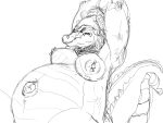  2019 alligator alligatorid anthro belly breasts crocodilian female gem hair hi_res monochrome mz._ruby nipples non-mammal_breasts nude overweight overweight_anthro overweight_female reptile scalie simple_background sly_cooper_(series) solo sony_corporation sony_interactive_entertainment sucker_punch_productions unknown_artist video_games white_background 