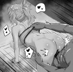  1boy 1girl absurdres all_fours ass back bandeau bar_censor bare_shoulders bed bottomless censored clothes_grab doggystyle fate/grand_order fate_(series) greyscale heart hetero highres kiru_(bsesso) monochrome mordred_(fate) mordred_(fate)_(all) on_bed penis sex sex_from_behind solo_focus speed_lines sweat thigh_grab vaginal 