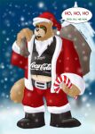  2006 anthro bottomwear brown_body brown_fur caesarcub canid canine christmas christmas_clothing christmas_headwear clothing costume fur hat headgear headwear holidays male mammal overweight overweight_anthro overweight_male pants raccoon_dog santa_claus santa_costume santa_hat shirt snow snowing solo tanuki text text_on_clothing text_on_shirt text_on_topwear topwear winter 