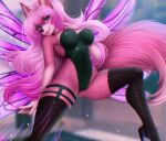  adorableinall anthro blue_eyes breasts canid canine canis clothed clothing digital_media_(artwork) eyelashes female fingers fur hair lips looking_at_viewer mammal mariah_veiethe nails smile solo wings wolf 