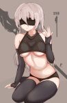  1girl blindfold breasts covered_eyes folait medium_breasts navel nier_(series) nier_automata original polearm solo spear underboob weapon 
