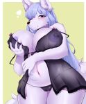  &lt;3 2021 absurd_res anthro arctica_lily areola big_breasts black_nose blue_body blue_eyes blue_fur blue_hair blush breast_grab breasts canid canine cecily_lin clothed clothing female fox fur hair half-closed_eyes hand_on_breast hi_res huge_breasts kemono lingerie looking_at_viewer mammal narrowed_eyes navel nipples one_eye_closed portrait solo three-quarter_portrait translucent translucent_clothing wink 