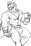  anthro beverage big_bulge big_muscles bulge clothed clothing coffee dress_pants dress_shirt fully_clothed huge_muscles male manly muscular muscular_anthro muscular_male oldshep shirt solo topwear 