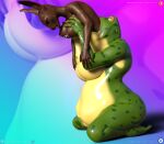  abdominal_bulge amphibian anthro beatrice_(loneclaw) big_breasts big_butt bodily_fluids breast_squeeze breasts butt daz3d daz_3d daz_studio duo female female/female frog lactating lagomorph leporid loneclaw mammal milk oral_vore projectile_lactation rabbit same_size_vore sitting thick_thighs unwilling_vore vore wide_hips 