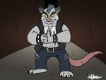  2021 anthro biped bottomwear brok_the_investigator clothing detailed_background fur grey_body grey_fur hi_res male mammal murid murine pants rat rodent sobieniak solo squealers_chief video_games 