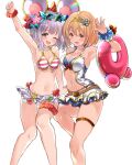  animal_ears bikini blonde_hair breasts brown_hair cleavage djeeta_(granblue_fantasy) fake_animal_ears granblue_fantasy hair_ornament hairclip highleg highleg_bikini highres lifebuoy mashimaro_tabetai mouse_ears one_eye_closed pleated_skirt red_bikini red_eyes short_hair silver_hair skirt smile star-shaped_eyewear swimsuit swimsuit_skirt thigh_strap vikala_(granblue_fantasy) white_skirt 