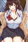  bra cleavage hige_wo_soru._soshite_joshikousei_wo_hiro. ogiwara_sayu open_shirt pixcel see_through seifuku sweater undressing 