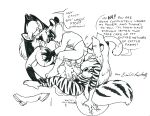  2015 anthro aurora_spencer balls big_breasts bodily_fluids breast_grab breast_suck breastfeeding breasts canid canine cum cum_in_pussy cum_inside danny_(bluewulv) dildo domestic_cat eric_schwartz felid feline felis female female/female fox genital_fluids genitals group hand_on_breast hybrid lactating looking_pleasured lust_lass male male/female mammal mephitid milk pantherine penis sex_toy size_difference skunk smaller_male strapon sucking superhero_costume supervixen tiger tongue tongue_out zig_zag 