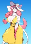  2021 anthro big_breasts blush breasts clothing eeveelution female hi_res looking_at_viewer nintendo nipple_outline pok&eacute;mon pok&eacute;mon_(species) solo sylveon text the_dogsmith url video_games 