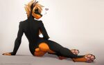  &lt;3 anthro black_body black_fur blonde_hair breasts brown_body brown_fur butt canid canine canis dobermann domestic_dog female fur gorsha_pendragon hair hindpaw looking_back mammal nude pawpads paws pinscher short_hair short_tail sitting smile solo tracy_(desidobie) 