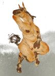  anthro breasts brown_body brown_fur crouching equid equine female fur genitals hi_res horse mammal molvno nude pussy simple_background solo 
