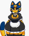  2021 absurd_res animal_crossing ankha_(animal_crossing) anthro bangs big_breasts black_eyes blue_hair blunt_bangs breasts cleavage clothed clothing digital_media_(artwork) domestic_cat egyptian eyelashes eyeshadow felid feline felis female front_view goth hair hi_res looking_at_viewer maid_uniform makeup mammal nintendo no_pupils noseless portrait simple_background solo standing sugarkitty19 thick_thighs three-quarter_portrait uniform uraeus video_games white_background 