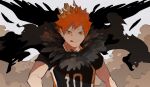  1boy :q bangs crown fur_collar haikyuu!! highres hinata_shouyou looking_at_viewer male_focus orange_eyes orange_hair short_hair smile solo sportswear tatami06 tongue tongue_out upper_body volleyball_uniform 