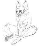  anthro bone breasts chiropteran feet female genitals hi_res mammal neck_tuft nipples pussy sharp_teeth sitting skull small_breasts soles solo teeth tuft undead yamagah 