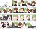  !? 2boys bangs barefoot black_shirt blush brown_hair closed_eyes closed_mouth collage eye_contact face-to-face green_hair hair_between_eyes heart highres hilbert_(pokemon) holding_hand kiss korean_text long_hair looking_at_another male_focus motion_lines multiple_boys n_(pokemon) navel number p_(flavorppp) pants parted_lips pokemon pokemon_(game) pokemon_bw shirt short_hair short_sleeves smile speech_bubble spoken_heart spoken_interrobang spoken_sweatdrop sweatdrop symbol_commentary t-shirt toes translation_request yaoi 
