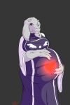  2016 anthro belly big_belly black_background boss_monster bovid breasts caprine duo female fur goat grey_body grey_fur hand_on_stomach hi_res mammal overweight simple_background toriel undertale unknown_artist video_games vore 