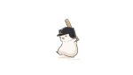  :3 animal animal_focus artist_name baseball_bat baseball_helmet black_eyes black_headwear blush_stickers dog fluffy fuwa_fuwa_dog helmet holding holding_baseball_bat leg_up looking_away no_humans open_mouth original shadow simple_background solid_circle_eyes solo standing twitter_username white_background 