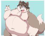  2021 anthro belly canid canine canis hi_res humanoid_hands kemono kusosensei male mammal moobs navel nipples obese obese_male overweight overweight_male simple_background solo wolf 