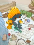  2020 3:4 bed breasts female furniture hair hi_res high-angle_view humanoid humanoid_pointy_ears karin_kinako long_hair midna nintendo not_furry on_bed red_eyes short_stack sitting sitting_on_bed smile solo the_legend_of_zelda twili twilight_princess video_games yellow_sclera 