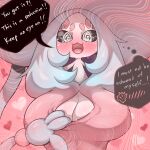  &lt;3 :3 blush bodily_fluids breasts cleavage clothed clothing dialogue female hatterene hi_res humanoid masking_(artist) nintendo not_furry open_mouth pok&eacute;mon pok&eacute;mon_(species) presenting presenting_breasts solo spiral_eyes tears thought_bubble video_games 