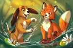  canid canine canis copper_(fath) day detailed_background disney domestic_dog duo feral flashlioness fox fox_and_the_hound mammal open_mouth outside paws smile teeth tod_(fath) tongue water young 