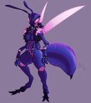  antennae_(anatomy) anthro arthropod arthropod_abdomen bracelet breasts clothing collar female gingerbreadcookies hi_res hymenopteran insect jewelry mandibles multi_arm multi_limb pink_eyes purple_body simple_background solo spiked_bracelet spiked_collar spikes stinger topwear vest wasp wings wristband 