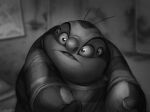  2020 4_eyes alien alien_humanoid clothed clothing crees_art disney frown greyscale hi_res humanoid jumba_jookiba kweltikwan lilo_and_stitch male monochrome multi_eye obese obese_humanoid obese_male open_frown open_mouth overweight overweight_humanoid overweight_male poster prison prisoner redraw signature solo 