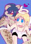  &lt;3 angel angel_humanoid anthro blue_eyes blue_hair blush breasts chatra cleavage clothed clothing crimvael duo elza_(ishuzoku_reviewers) female hair halo hand_on_wrist humanoid hyaenid ishuzoku_reviewers looking_at_another mammal spotted_hyena teeth tongue winged_humanoid wings wrist_grab 