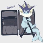 ambiguous_gender blue_body blue_sclera canid canine cat_in_the_bag_(meme) eeveelution feral lighty!! looking_at_viewer luggage mammal marine meme nintendo pok&eacute;mon pok&eacute;mon_(species) pupils simple_background solo text vaporeon video_games white_background white_pupils 
