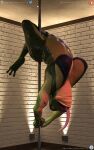  10:16 amphibian anthro beatrice_(loneclaw) big_breasts big_butt breasts butt clothing dancing daz3d daz_3d daz_studio female frog hi_res loneclaw long_tongue pole pole_dancing solo text thick_thighs tongue tongue_out underwear upside_down url wide_hips 