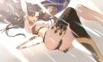 1girl arm_up armpits black_hair black_legwear bsq commentary_request fate/grand_order fate_(series) gradient gradient_background grey_background highres ishtar_(fate) ishtar_(fate)_(all) legs long_hair open_mouth red_eyes single_thighhigh solo spread_legs thighhighs 