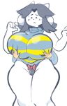  anthro breasts canid canine clothed clothing felid feline female hair mammal newtype_hero simple_background tem temmie_(undertale) undertale video_games white_body 