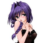  blue_eyes blush braid braids breasts camisole kanon long_hair minase_akiko open_mouth purple_hair see-through 