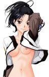  black_hair blush breasts brown_eyes jacket long_hair naked navel navel_piercing nipple_piercing nipples nude open_clothes open_shirt piercing shirt source_request 