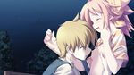  16:9 1boy 1girl blond_hair blonde_hair blue_eyes breasts game_cg highres pink_hair small_breasts wallpaper 