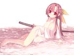  1girl blush bow breasts highres kashiwamochi_yomogi long_hair os-tan see-through sword wallpaper weapon wet 