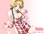  1girl :p apron artist_request blonde_hair blue_eyes blush breasts character_request chocolate food happoubi_jin heart men's_young naked_apron short_hair solo tongue tongue_out 