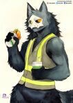  absurd_res anthro biped bottomless clothed clothing eating featureless_crotch food fur hi_res holding_object looking_at_viewer male mammal murazaki muscular muscular_anthro muscular_male painting_(artwork) sandwich_(food) simple_background solo topwear traditional_media_(artwork) unknown_species vest watercolor_(artwork) 
