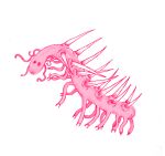  2020 ambiguous_gender bluedoodlings digital_drawing_(artwork) digital_media_(artwork) dot_eyes feral hallucigenia lobopod marine multi_leg multi_limb pink_body simple_background solo spikes spikes_(anatomy) spines tentacles white_background worm xenusiid 