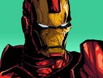  absurdres aqua_background blue_eyes damaged highres iron_man looking_to_the_side male_focus marvel no_humans norkles power_armor science_fiction superhero upper_body 